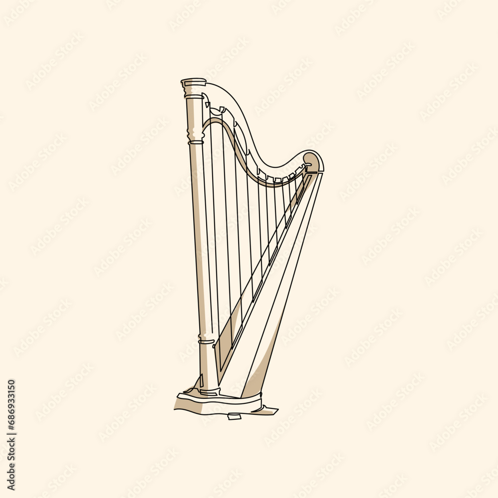 Obraz premium An Exploration of an Elegant Harp Portrait in Line Art