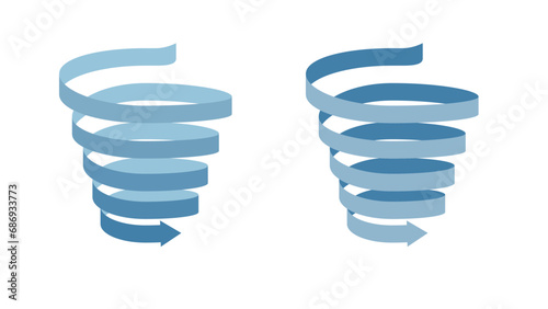 Set of arrow ribbons descending in a spiral