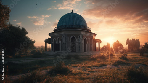Beautiful mosque with a clear view of the sunset