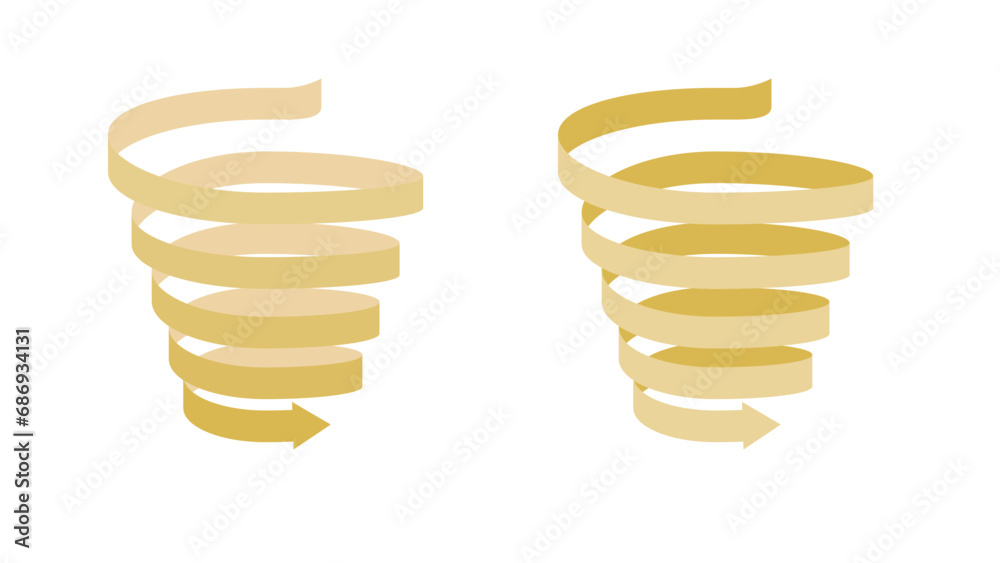 Set of arrow ribbons descending in a spiral