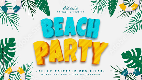 editable cartoon beach party text effect.typhography logo