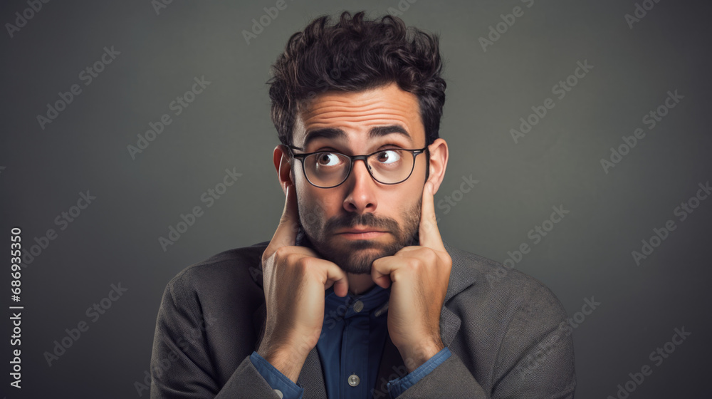 Businessmen with confused thoughts may show signs of uncertainty and stress. Businessmen with confused thoughts may show signs of uncertainty and stress.