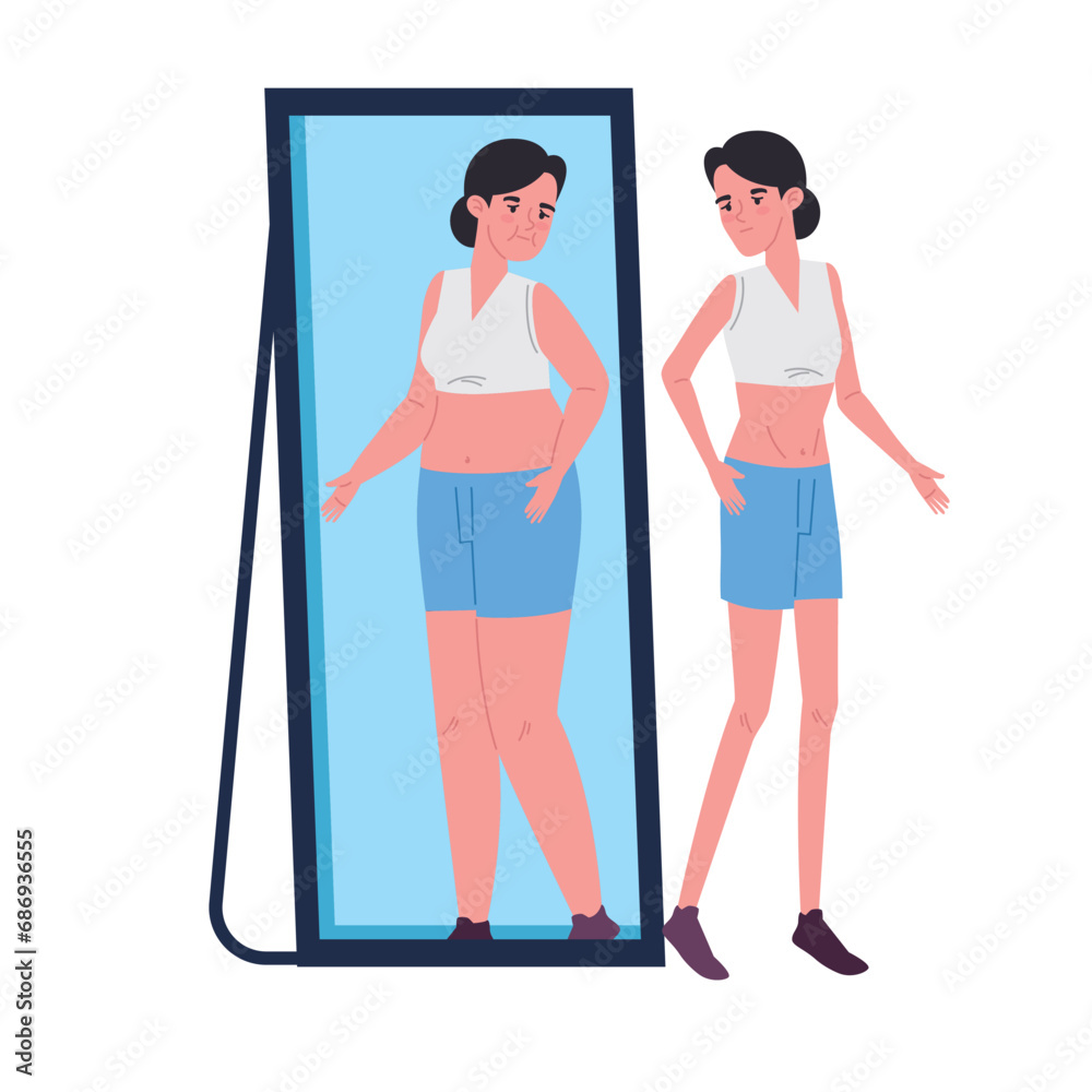anorexia girl in front of the mirror