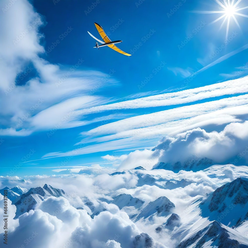 Fototapeta premium airplane flying over the clouds and snow