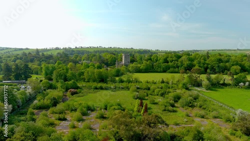 Blarney Castle, medieval stronghold in Blarney, known for its legendary world-famous magical Blarney Stone aka Stone of Eloquence, and awe Blarney Gardens. County Cork, Ireland. Speed ramp effect.