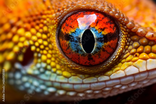 Close-up of colorful gecko eyes photo