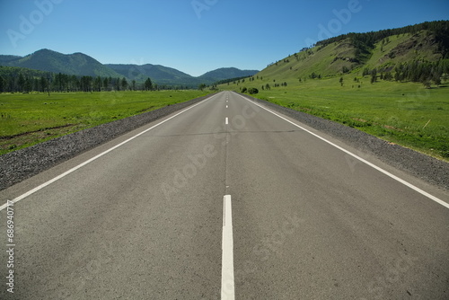 Highway road in the Baikal region to Olkhon Island.