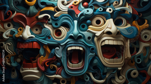 Abstract shapes represent fear, 3d cube of screaming human face