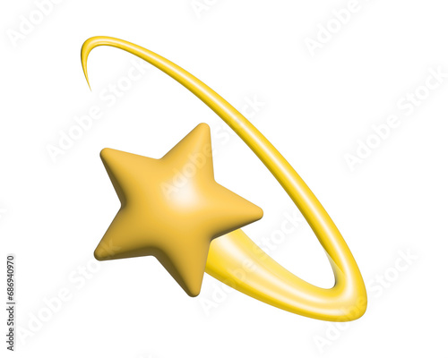 The isolated cartoon-styled stylised star swirling in a yellow ring circle 3D icon, feeling dizzy cartoon symbol