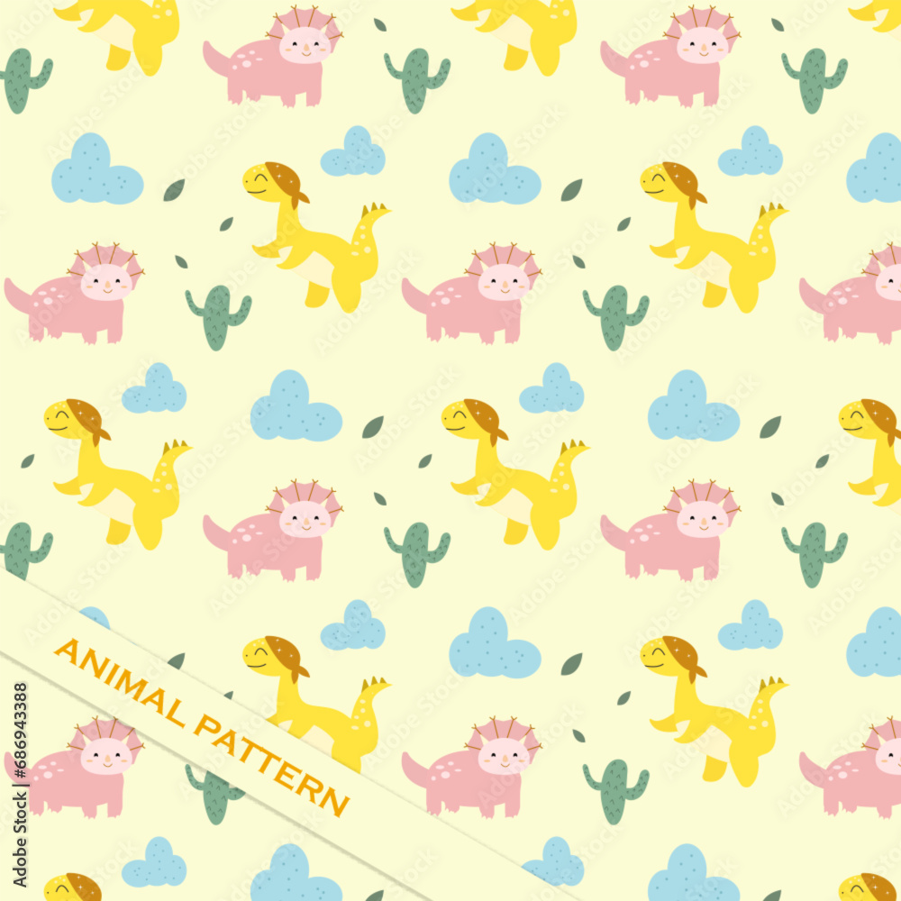 Fototapeta premium hand drawing cute dinosaur animal pattern cartoon vector background