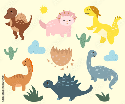 vector hand drawing dinosaur clipart cute doodle boho abstract style