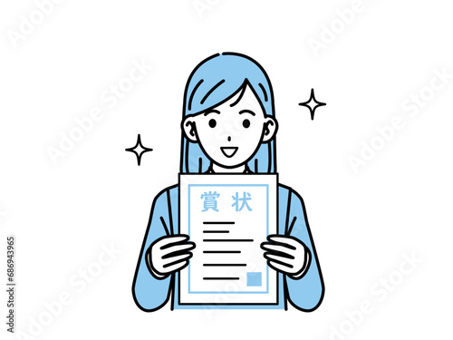 賞状を受賞する中高生の女の子