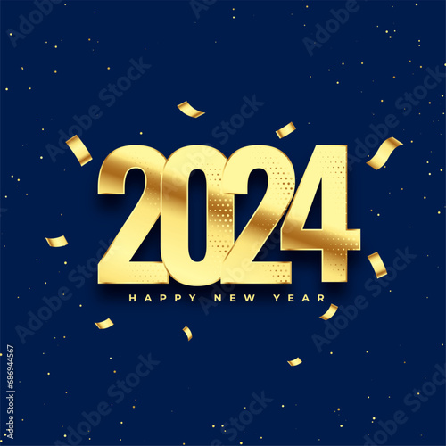 happy new year 2024 festive background with golden confetti