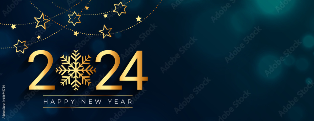 decorative 2024 new year eve snowflake wallpaper with golden star - obrazy, fototapety, plakaty 