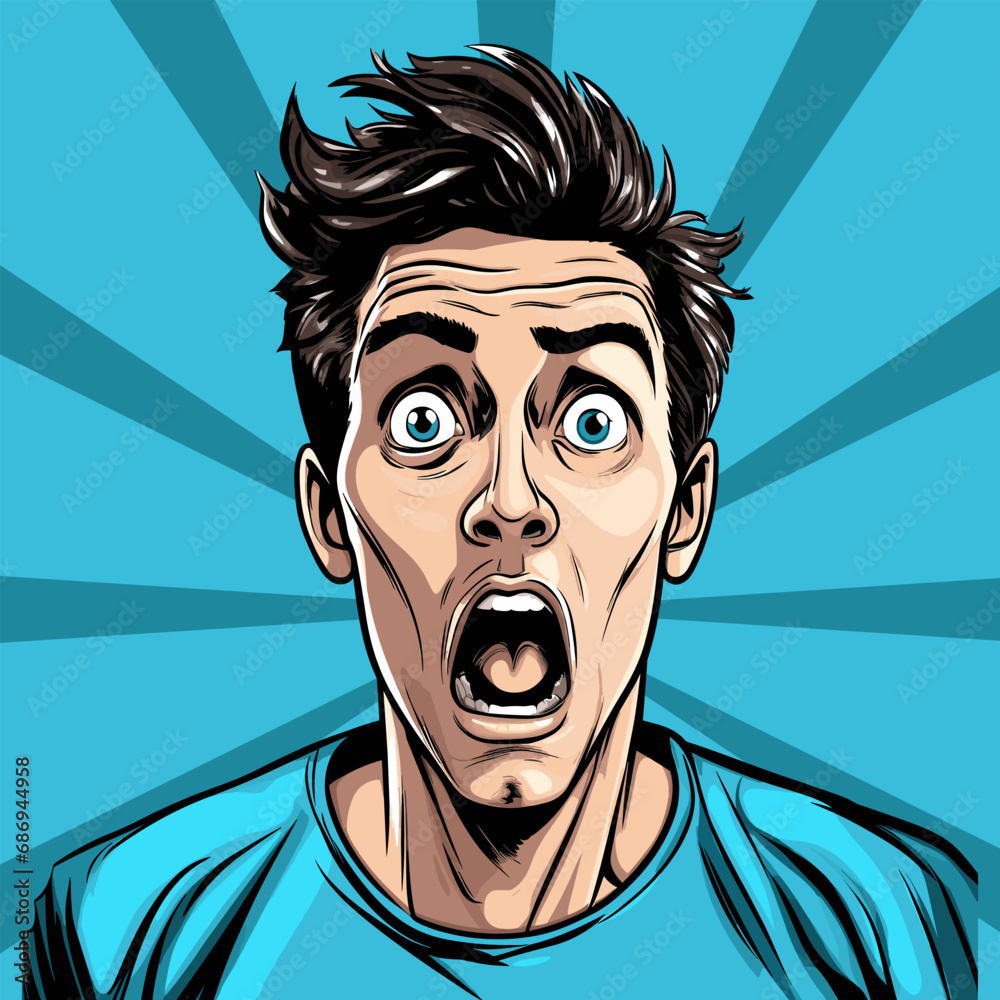 Surprised young man pop comic style vector illustration