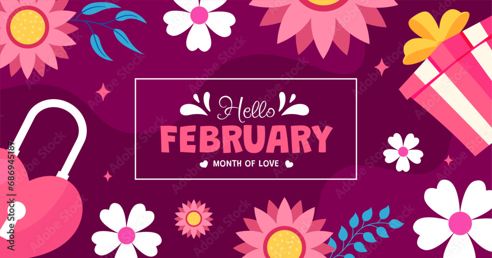 Hello February Post Flat Cartoon Hand Drawn Templates Background Illustration Hello February Post Flat Cartoon Hand Drawn Templates Background Illustration