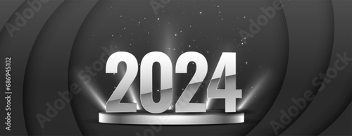 3d style 2024 text on podium platform banner with light effect