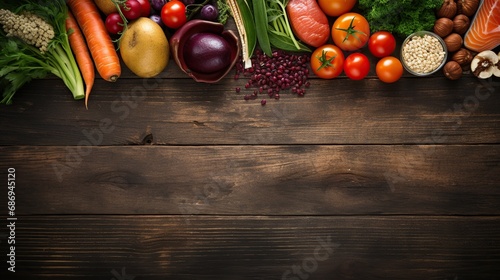 Healthy food clean eating selection on rustic wooden background
