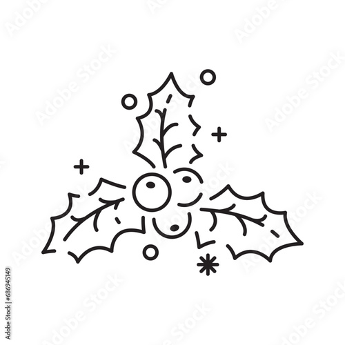 Mistletoe line icon. Winter holiday berry decor outline style pictogram on white background. Christmas mistletoe with leaves and berries design. Vector graphics