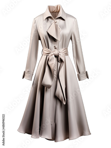 Luxury Womens Long Coat With Ribbons On Transparent Background