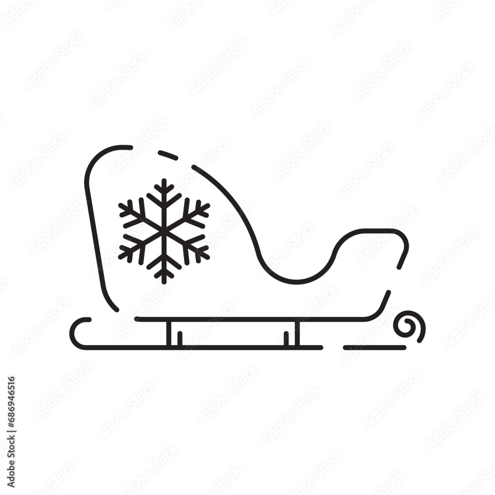 Christmas sled. Santa Claus sleigh vector line icon. Merry Christmas sign. Santa Claus with gift illustration on background, Flying Christmas sleigh symbol Christmas sled. Santa Claus sleigh vector line icon. Merry Christmas sign. Santa Claus with gift illustration on background, Flying Christmas sleigh symbol