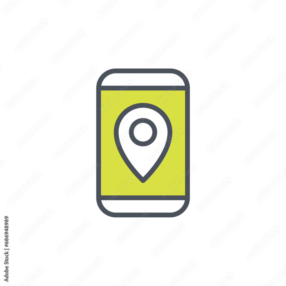 Vector sign of the mobile gps symbol isolated on a white background. icon color editable. Vector sign of the mobile gps symbol isolated on a white background. icon color editable.