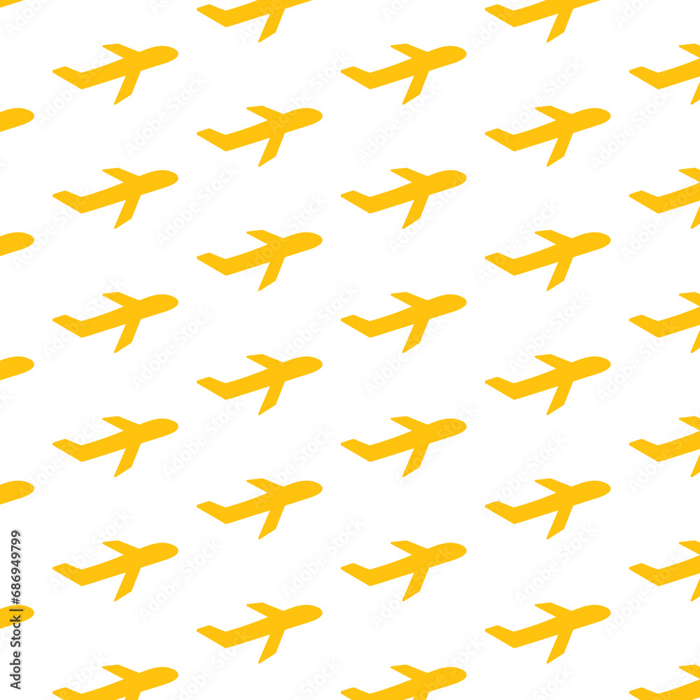 Digital png illustration of yellow pattern of repeated planes on transparent background