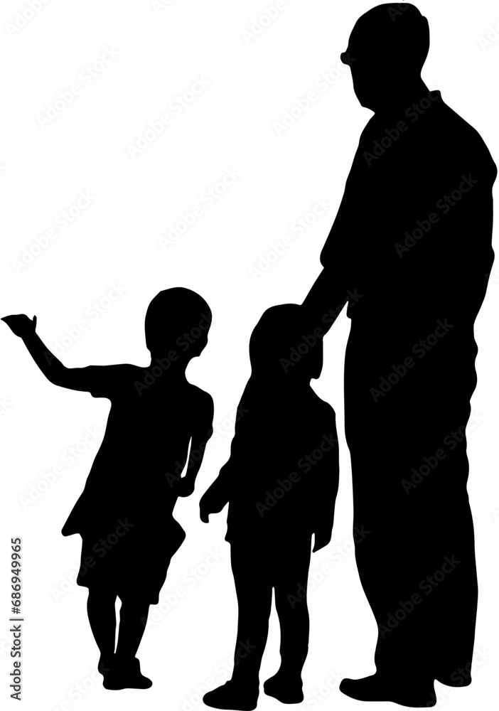 silhouettes of parent and childrens on a transparent background