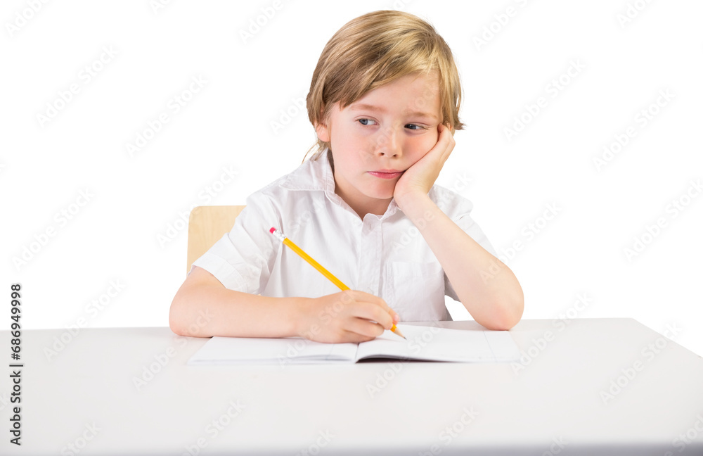 Digital png photo of caucasian schoolboy writing on transparent background Digital png photo of caucasian schoolboy writing on transparent background