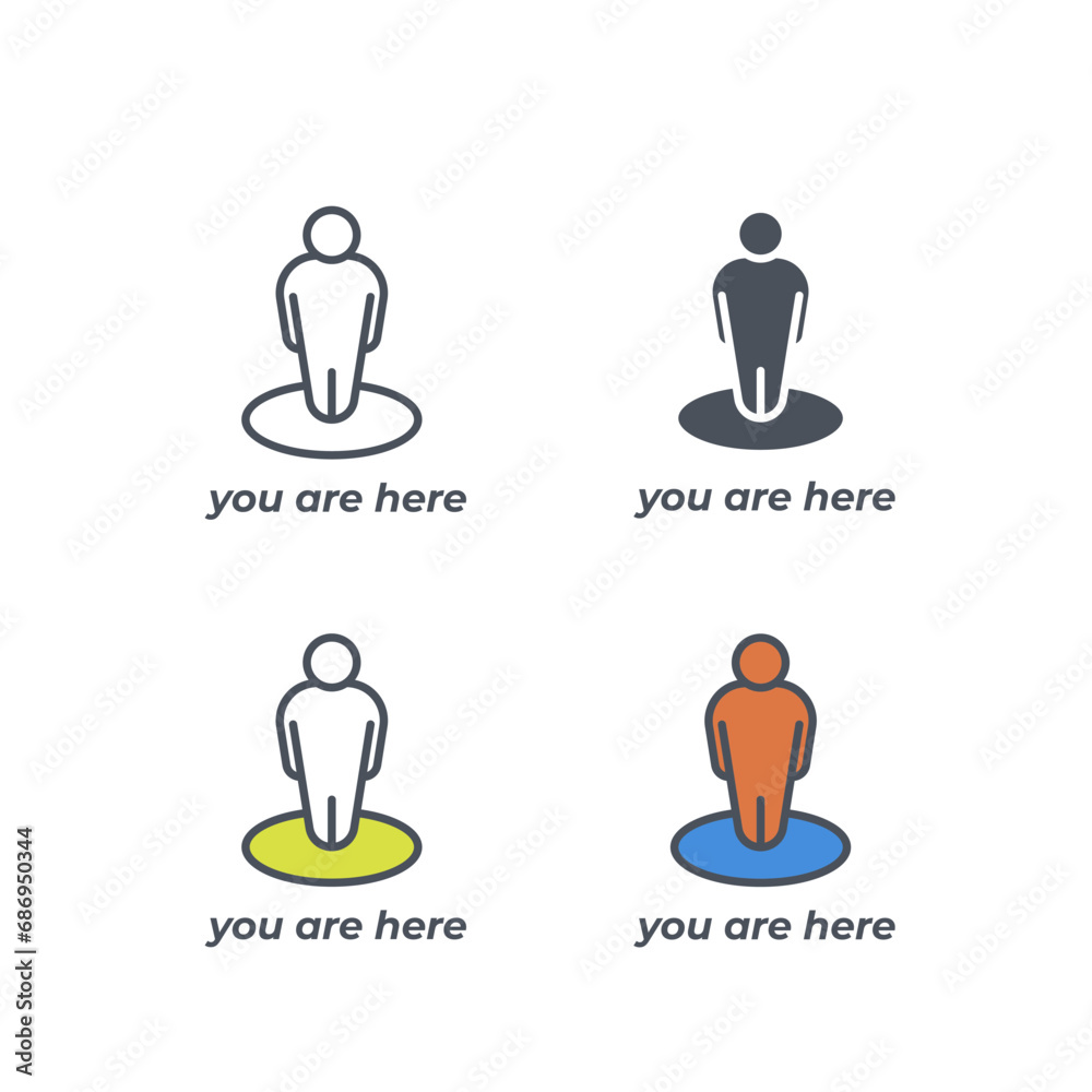 Vector sign of the you are here symbol isolated on a white background. icon color editable.
