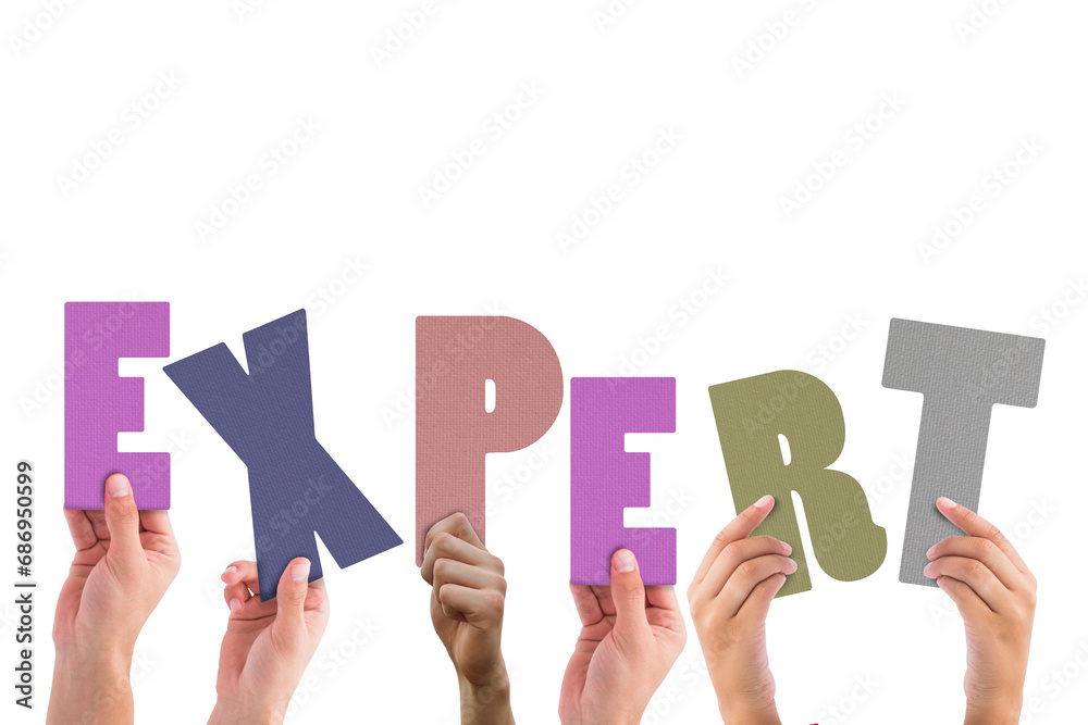 Digital png illustration of hands and expert text on transparent background Digital png illustration of hands and expert text on transparent background
