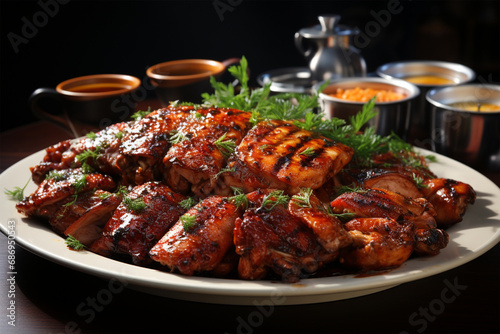 Barbecue BBQ served on a luxurious plate