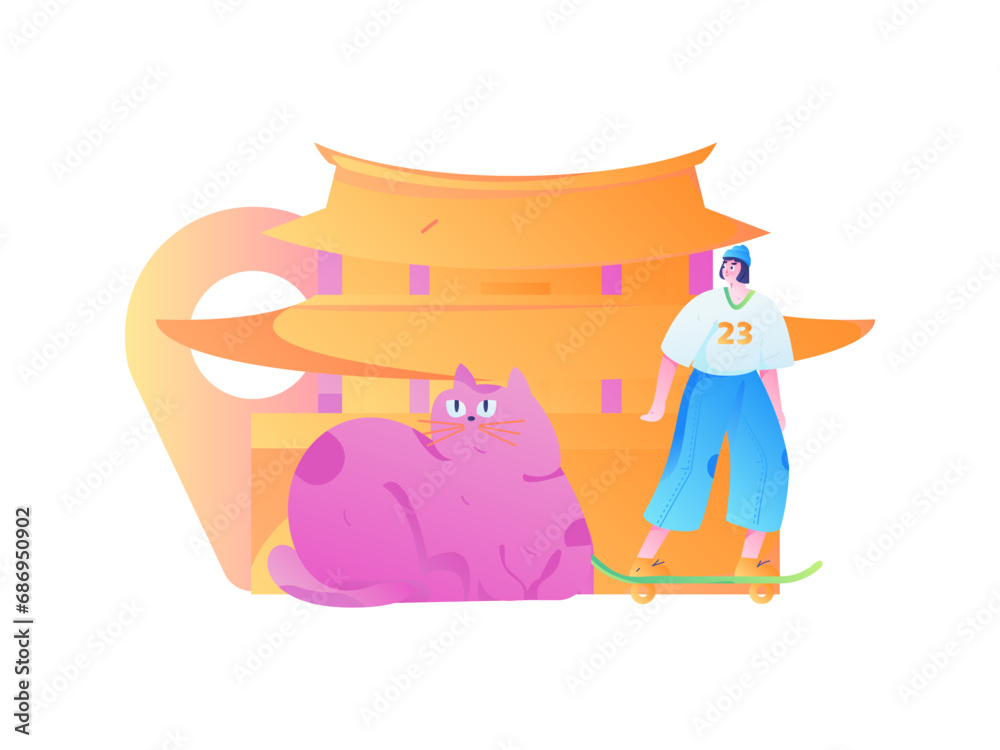 Fototapeta premium Holiday travel travel characters internet background vector hand drawn illustration 