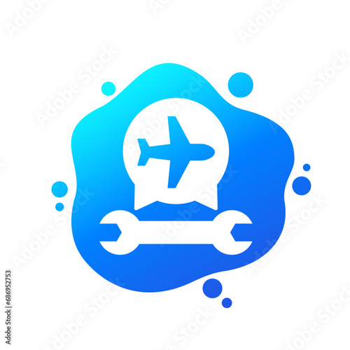 airplane repair icon, plane and wrench