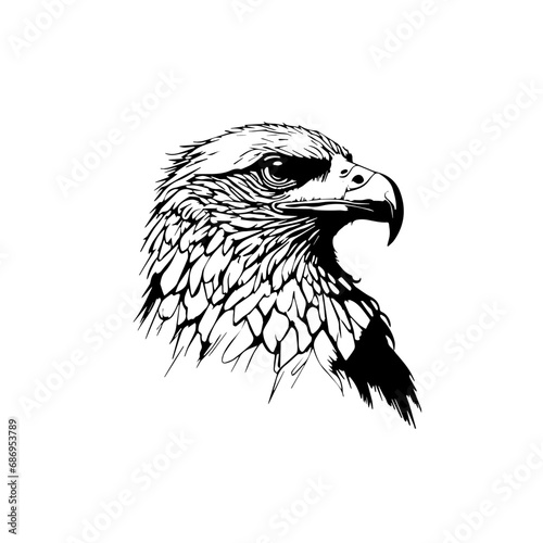 A black and white vector of an eagle head
