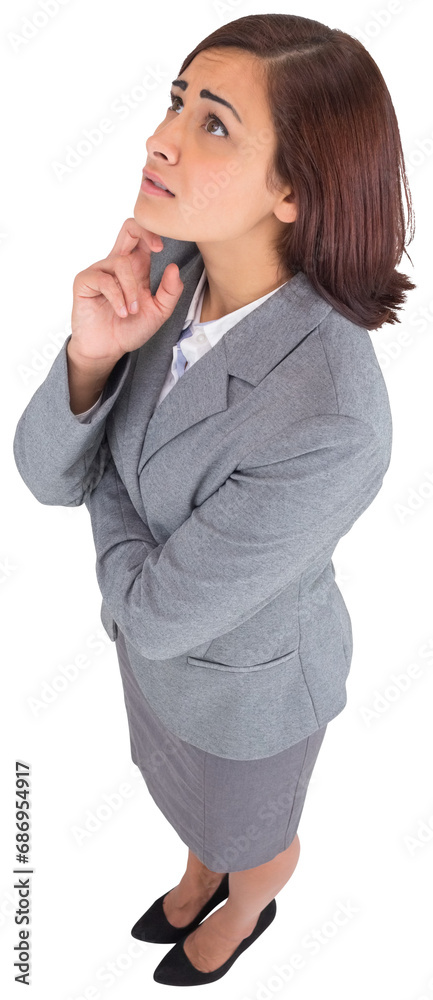 Digital png photo of confused biracial businesswoman looking up on transparent background Digital png photo of confused biracial businesswoman looking up on transparent background