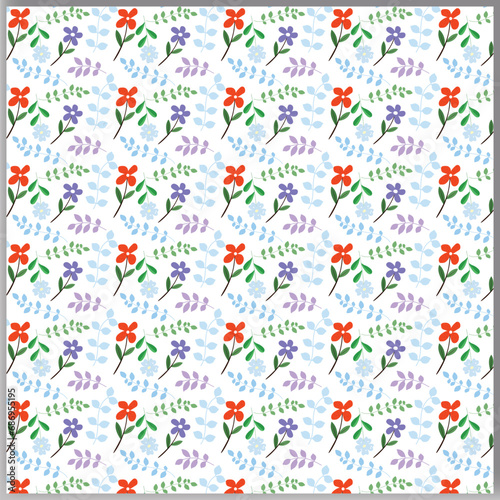 Vector botanical seamless floral colorful leaf and flower pattern background