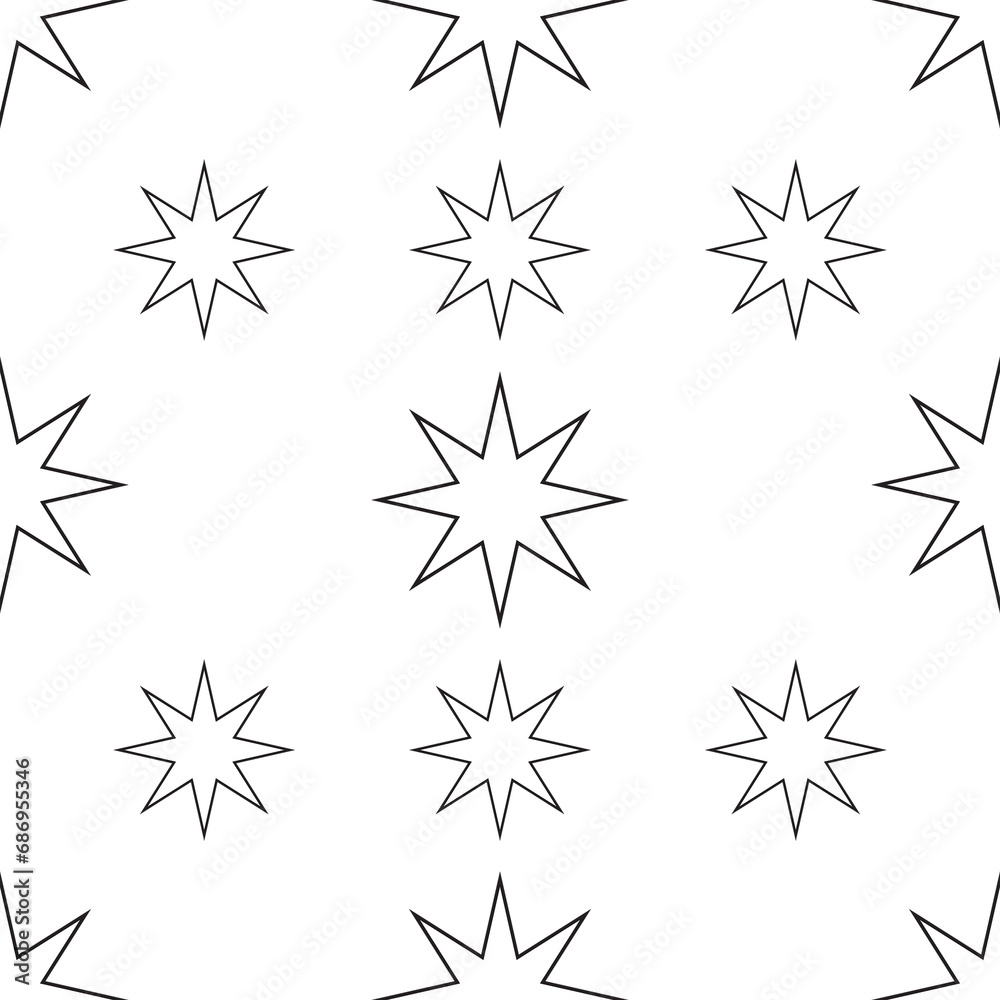 Digital png illustration of black and white pattern of repeated stars on transparent background