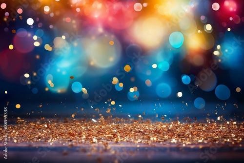 happy new year background illustration with fireworks and bokeh lights