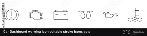 Car Dashboard warning Icon editable stroke icons sets