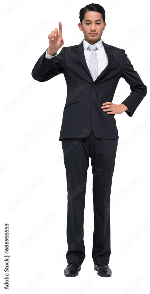 Digital png photo of biracial businessman pointing on transparent background Digital png photo of biracial businessman pointing on transparent background