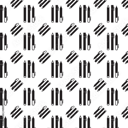 Digital png illustration of black pattern of repeated pens and pencils on transparent background