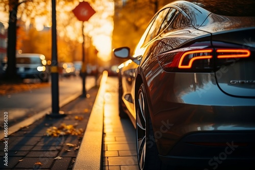 Revolutionizing Transit: Captivating visuals showcasing electric vehicles and charging stations, heralding a shift towards cleaner, sustainable transportation and combating air pollution. photo