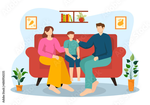 Happy Family Vector Illustration with Mom  Dad and Children Characters to Happiness and Love Celebration in Flat Kids Cartoon Background