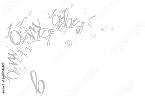 Digital png illustration of grey abstract letters and symbols on transparent background