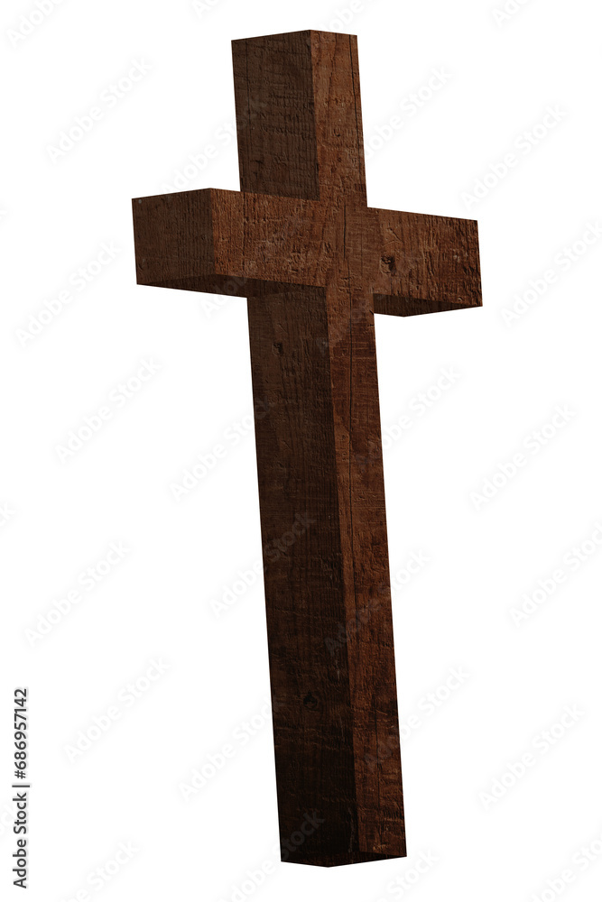 Digital png illustration of wooden christian cross on transparent background