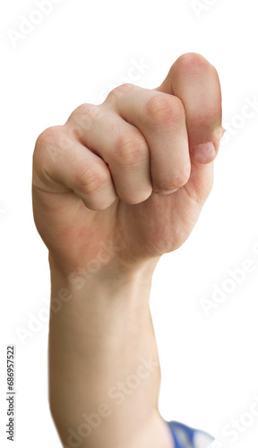 Digital png photo of fist of caucasian man on transparent background