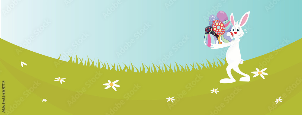 Naklejka premium Digital png illustration of rabbit with easter eggs on transparent background