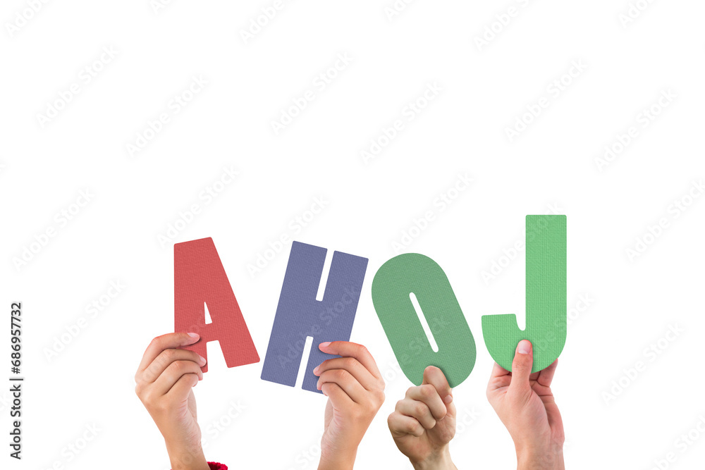 Digital png illustration of hands with ahoj text on transparent background Digital png illustration of hands with ahoj text on transparent background
