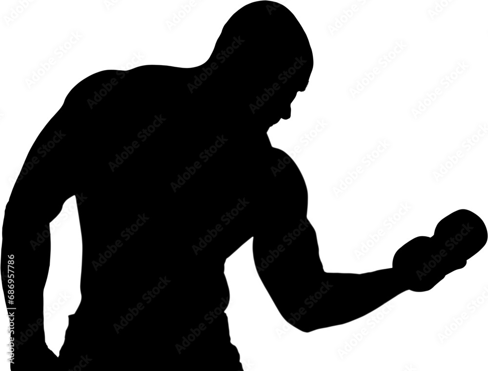 Digital png illustration of silhouette of sportsman with weight on transparent background